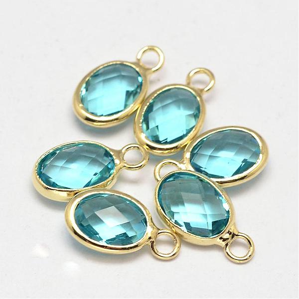 Oval Faceted Golden Tone Brass Glass Charms