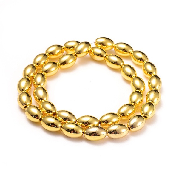 PandaHall Electroplate Non-magnetic Synthetic Hematite Beads Strands, Oval, Golden Plated, 12x8~8.5mm, Hole: 1.2mm, about 34pcs/strand, 16.1...