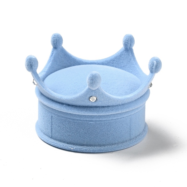 PandaHall Flocking Plastic Crown Finger Ring Boxes, for Valentine's Day Gift Wrapping, with Sponge Inside, Sky Blue, 6.7x6.5x4.5cm, Inner...