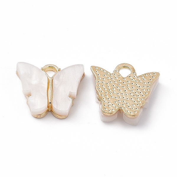 

PandaHall Acrylic Charms, with Light Gold Tone Alloy Finding, Butterfly Charm, White, 13x14x3mm, Hole: 2mm Alloy+Acrylic Butterfly White