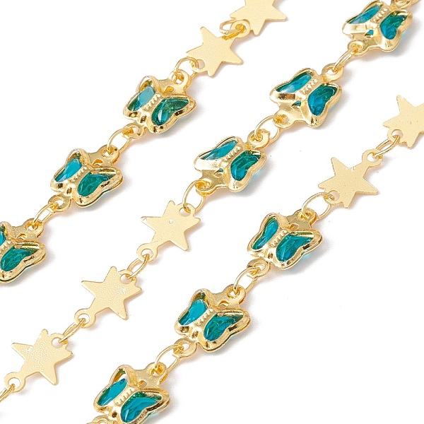 

PandaHall Handmade Eco-friendly Brass Butterfly & Star Link Chain, with Glass & Seed Beaded, Real 18K Gold Plated, Lead Free & Cadmium Free...