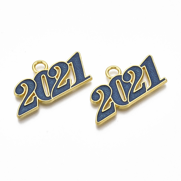 PandaHall Alloy Enamel Pendants, Cadmium Free & Lead Free, New Year 2021, Blue, 19.5x36x2mm, Hole: 3.5mm Alloy+Enamel Number Blue