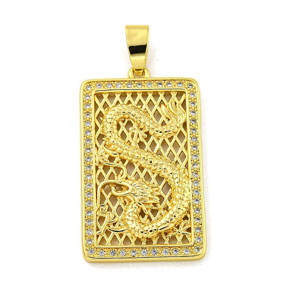 

PandaHall Brass Micro Pave Clear Cubic Zirconia Pendant, Real 18K Gold Plated, Dragon, Rectangle, 38x22x4mm, Hole: 7x3mm Brass+Cubic...