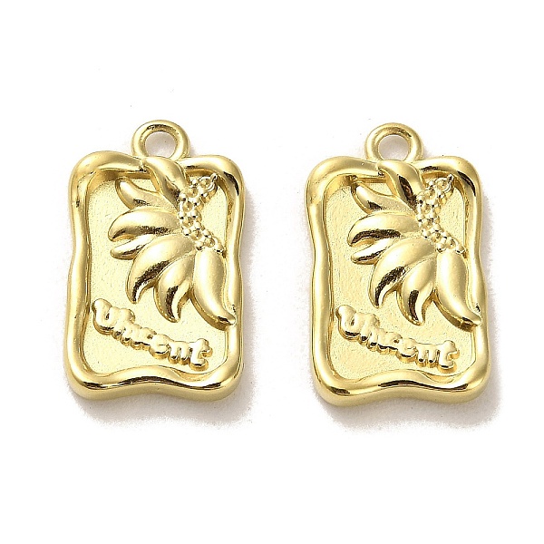 

PandaHall 304 Stainless Steel Pendants, Rectangle with Leaf Charms, Real 14K Gold Plated, 20x12x2.5mm, Hole: 2mm 304 Stainless Steel...