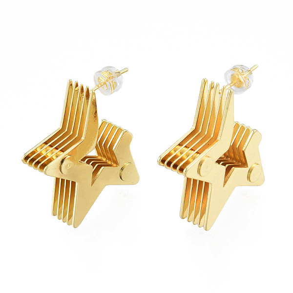 

PandaHall Brass Multi-Layer Star Stud Earrings, Chunky Half Hoop Earrings for Women, Nickel Free, Golden, 29.5x27x8mm, Pin: 0.7mm Brass Star