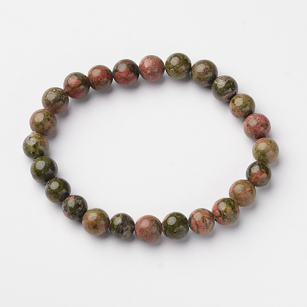 

PandaHall Natural Unakite Round Bead Stretch Bracelets, 55mm, Bead: 7~8mm Unakite
