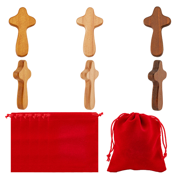 

PandaHall 6Pcs 3 Colors Wood Hand-held Cross, Praying Cross, for Christian Gift, Religious Table Altar Decoration, with 6Pcs Rectangle..., Multicolor