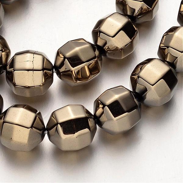 PandaHall Electroplate Non-magnetic Synthetic Hematite Bead Strands, Faceted, Round, Antique Bronze Plated, 10x10mm, Hole: 1mm, about...