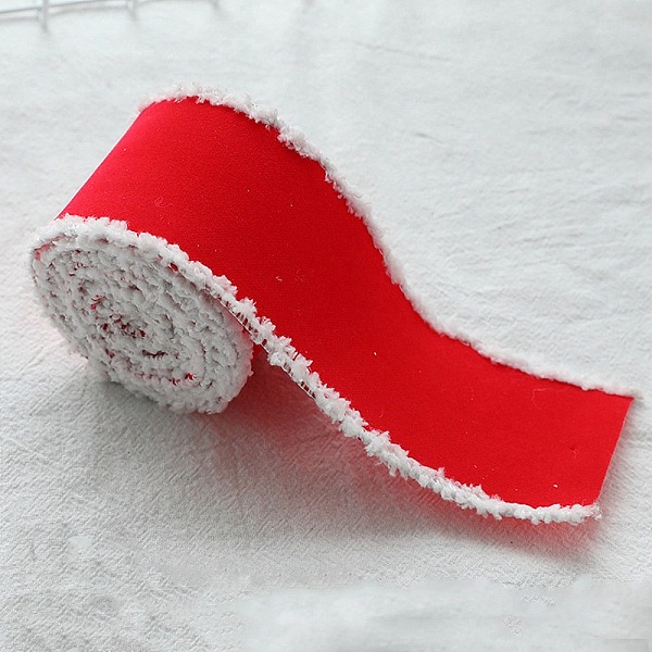 PandaHall Christmas Theme Wired Linen Ribbon, Fuzzy Edged Ribbon, Flat, Red, 2 inch~2-1/4 inch(50~56mm), about 10.94 Yards(10m)/Roll Cloth...