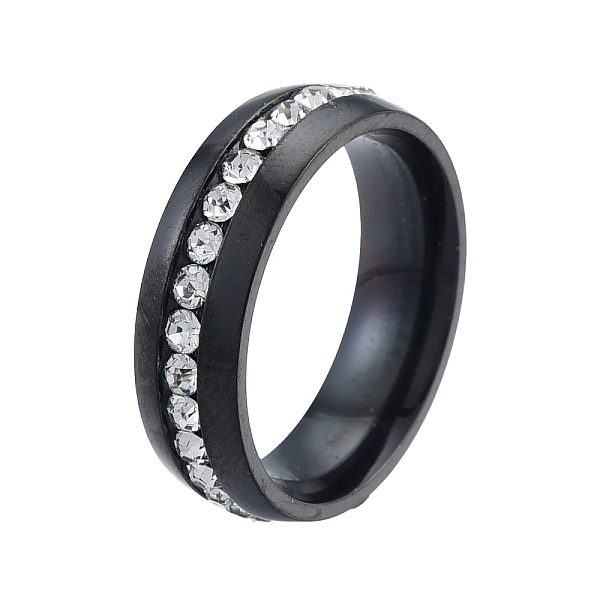 

PandaHall Crystal Rhinestone Flat Finger Ring, 201 Stainless Steel Jewelry for Women, Electrophoresis Black, Inner Diameter: 17mm Stainless...