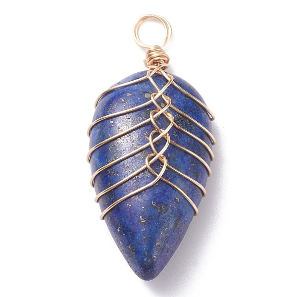 

PandaHall Natural Lapis lazuli Pendants, with Light Gold Tone Copper Wire Wrapped, Water Drop, 35~36x16~17x8.5mm, Hole: 4mm Lapis Lazuli...