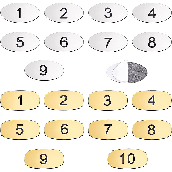 

PandaHall BENECREAT 20Pcs 2 Style Adhesive Acrylic Number Sign Labels, Number 1~10, for Inventory Label, Room Number Sign, Oval & Rectangle..., Multicolor