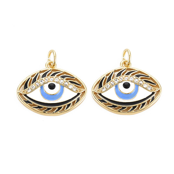 

PandaHall Brass Micro Pave Clear Cubic Zirconia Pendants, with Enamel and Jump Rings, Golden, Eye, Cornflower Blue, 19x23x4mm, Jump Ring...