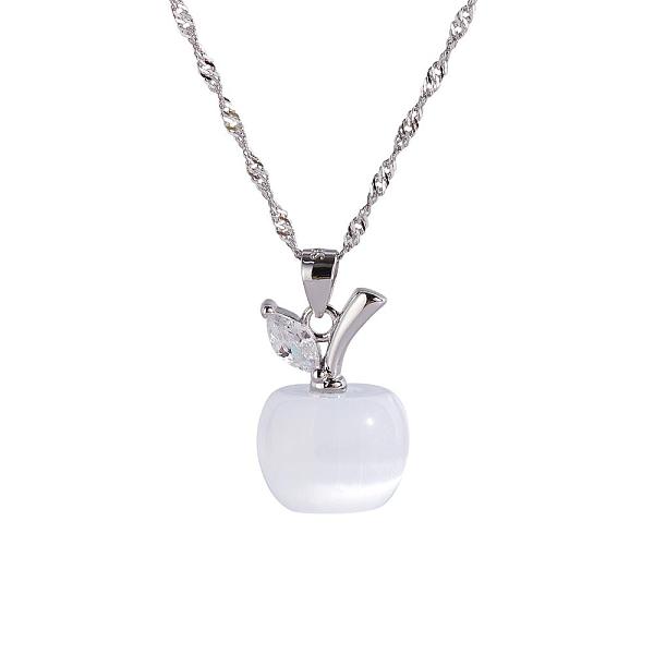 

PandaHall SHEGRACE Fashion 925 Sterling Silver Pendant Necklace, Apple Pendant with Cat Eye and AAA Cubic Zirconia, Platinum, 17.7 inch..., White