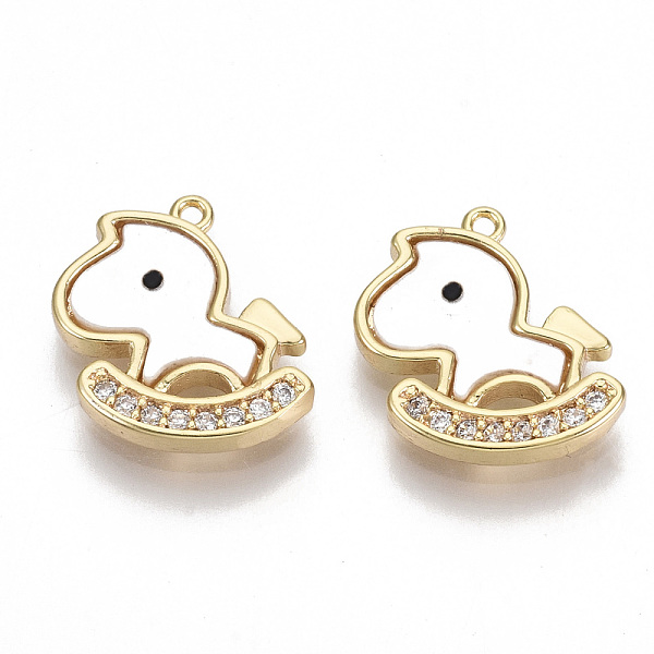 

PandaHall Brass Micro Pave Clear Cubic Zirconia Charms, with Natural Shell, Wooden Horse, Real 18K Gold Plated, Nickel Free, Seashell Color...