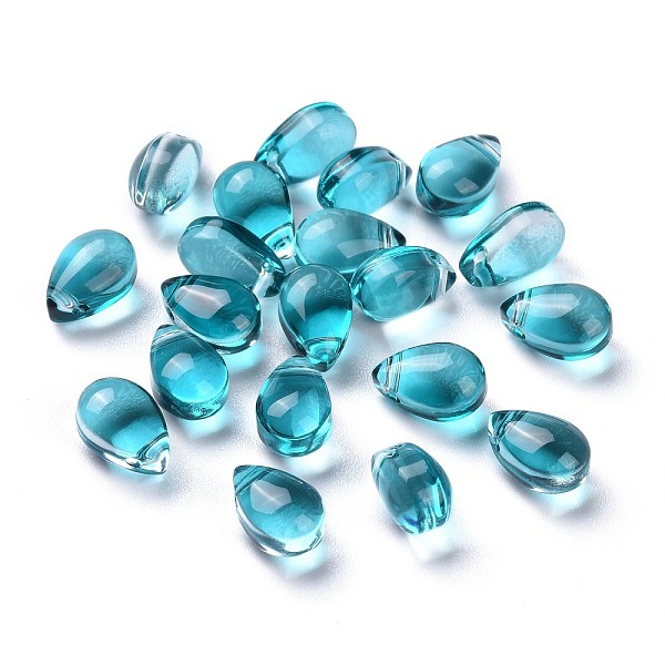 

PandaHall Transparent Glass Beads, Top Drilled Beads, Teardrop, Teal, 9x6x5mm, Hole: 1mm Glass Teardrop Cyan