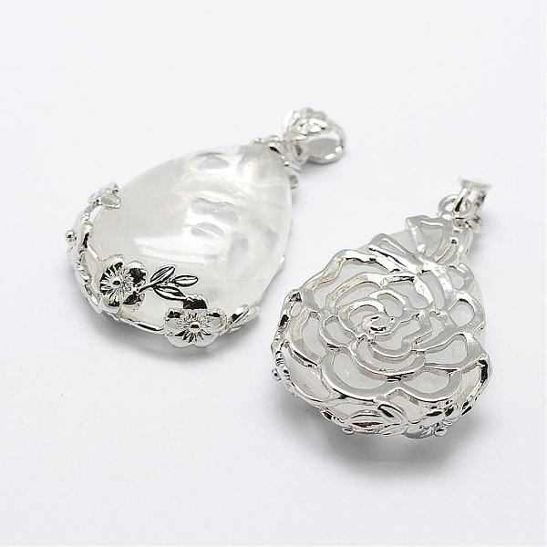 

PandaHall Natural Quartz Crystal Pendants, with Brass Findings, teardrop, Platinum, 40.5x27x8.5mm, Hole: 4x6.5mm Quartz Crystal Teardrop