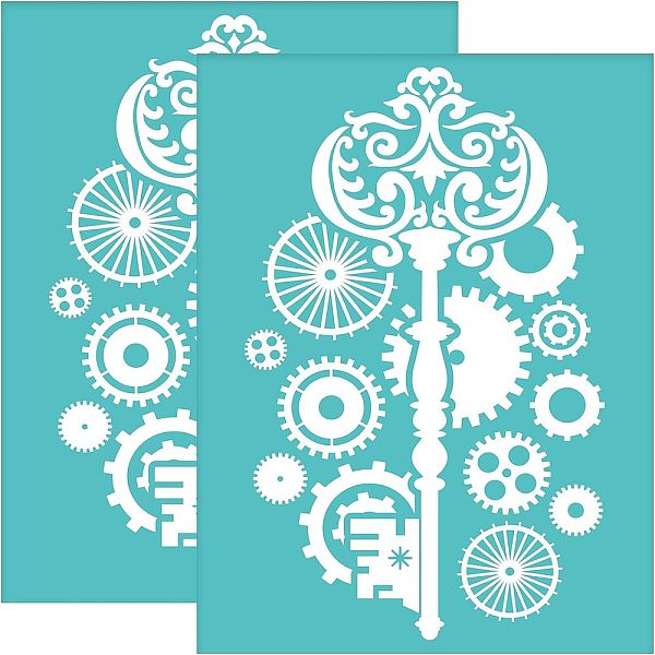 

PandaHall OLYCRAFT 2pcs Self-Adhesive Silk Screen Printing Stencil Key Gear Pattern Reusable Mesh Transfers Paints Transfer Silkscreen..., Green