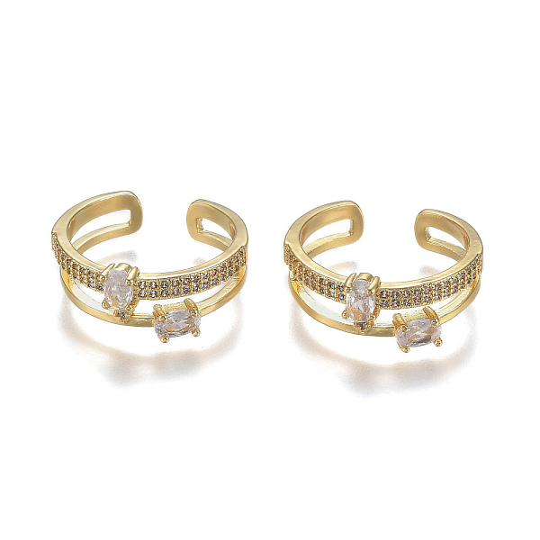 

PandaHall Adjustable Brass Micro Pave Clear Cubic Zirconia Cuff Rings, Open Rings, Long-Lasting Plated, Real 18K Gold Plated, US Size 7 1/4...