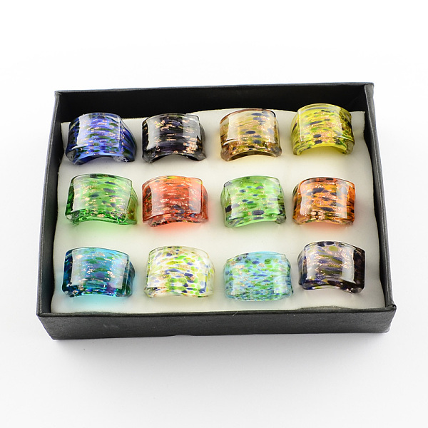 

PandaHall Handmade Gold Sand Lampwork Wide Band Rings, Mixed Color, 17~19mm, about 12pcs/box Gold Sand Lampwork Multicolor