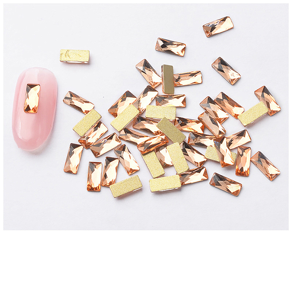 

PandaHall Flat Back Glass Rhinestone Cabochons, Nail Art Decoration Accessories, Faceted, Rectangle, Light Peach, 7x3mm, 10pcs/bag..., Pink