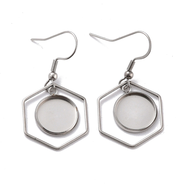 

PandaHall 201 Stainless Steel Earring Hooks, with Hexagon Blank Pendant Trays, Flat Round Setting for Cabochon, Stainless Steel Color, 38mm...