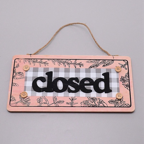 

PandaHall Wooden Doorplate Decorations, Dual Front Rectangle with Word WELCOME & ClOSED, Misty Rose, 245mm Wood Rectangle