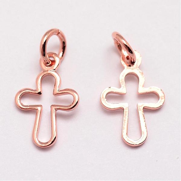 

PandaHall Brass Tiny Cross Charms, Cadmium Free & Nickel Free & Lead Free, Real Rose Gold Plated, 12x8x1mm, Hole: 3mm Brass Cross