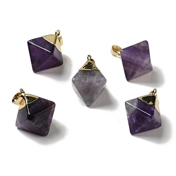 

PandaHall Natural Amethyst Pendants, with Golden Tone Brass Findings, Rhoumbus, 24~26x21~23x16~17mm, Hole: 4.5x8mm Amethyst Rhombus
