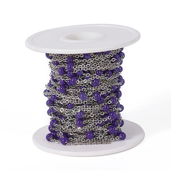 

PandaHall 304 Stainless Steel Handmade Beaded Chains, with Glass, with Spool, Stainless Steel Color, Purple, 7~7.5x4~5mm, about 32.8 Feet...