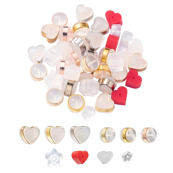 

PandaHall 40Pcs Silicone & Resin Ear Nuts, Earring Backs, with Brass Findings, Heart & Star & Round, Mixed Color, 40pcs/box Silicone..., Multicolor
