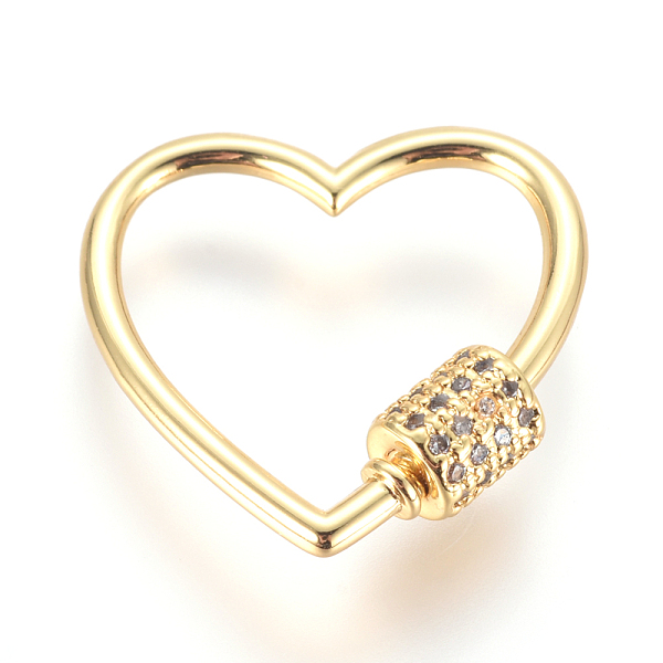 

PandaHall Brass Micro Pave Cubic Zirconia Screw Carabiner Lock Charms, for Necklaces Making, Heart, Clear, Golden, 23x23x2~5.5mm Brass Clear