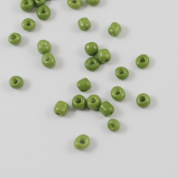 

PandaHall Baking Paint Glass Seed Beads, Olive Drab, 8/0, 3mm, Hole: 1mm, about 10000pcs/bag Glass Green
