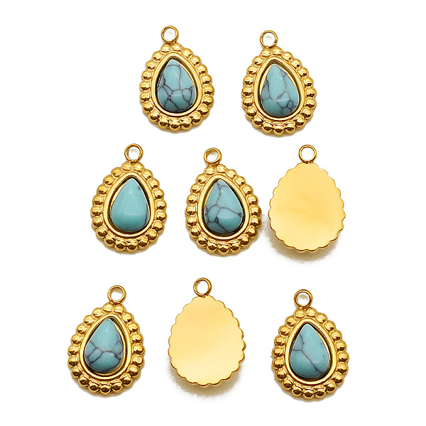 

PandaHall 201 Stainless Steel Charms, with Synthetic Turquoise, Teardrop, Golden, 13.5x9.5x3.5mm, Hole: 1.4mm 201 Stainless Steel Teardrop