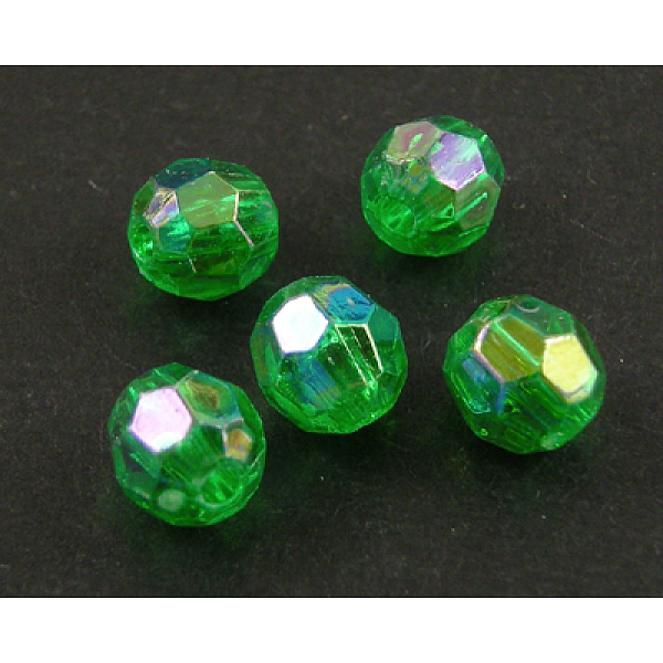 

PandaHall Eco-Friendly Transparent Acrylic Beads, Faceted, Round, AB Color, Green, 8mm, Hole: 1.5mm, about 2000pcs/500g Acrylic Round Green
