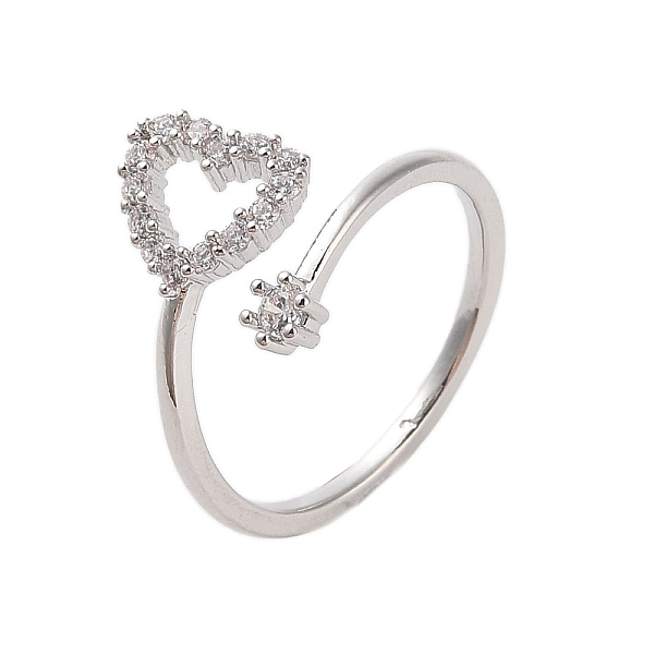

PandaHall Brass Micro Pave Cubic Zirconia Open Cuff Rings, Heart, Platinum, Inner Diameter: 17.8mm Brass+Cubic Zirconia Heart