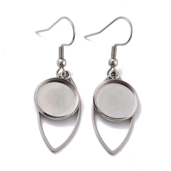 

PandaHall 201 Stainless Steel Earring Hooks, with Horse Eye Blank Pendant Trays, Flat Round Setting for Cabochon, Stainless Steel Color...