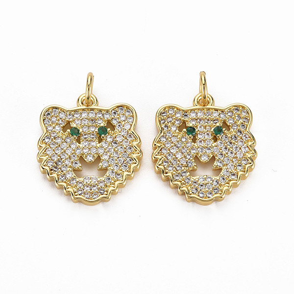 

PandaHall Brass Micro Pave Clear Cubic Zirconia Pendants, Nickel Free, Leopard Head Shape, Real 18K Gold Plated, 17x15.5x2.5mm, Hole: 3mm...