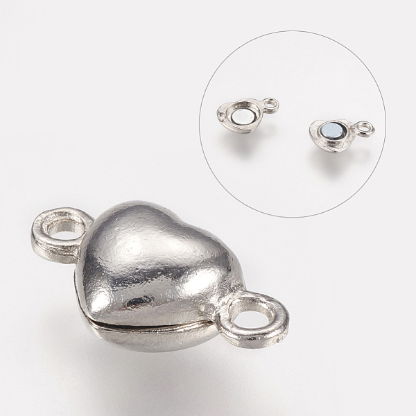 

PandaHall Alloy Magnetic Clasps with Loops, Nickel Free, Heart, Platinum, 17x10x6.5mm, Hole: 1.5mm Alloy Heart