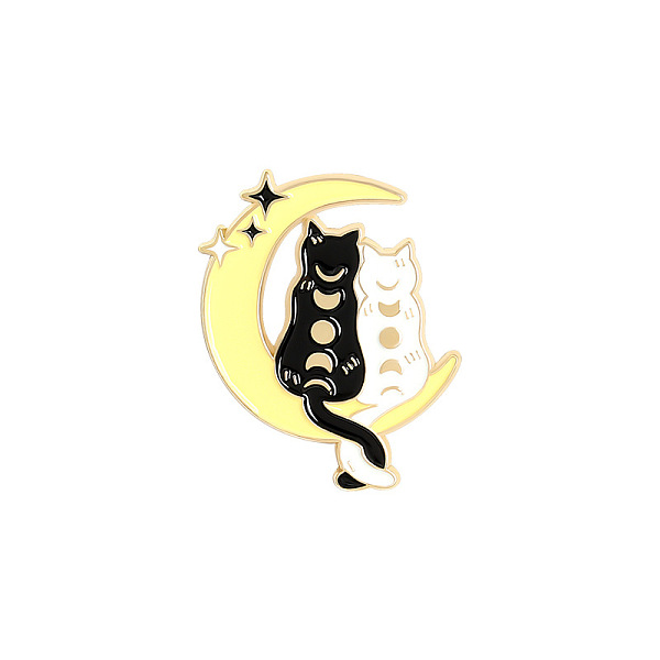 

PandaHall Cat with Moon Enamel Pin, Light Gold Plated Alloy Badge for Backpack Clothes, Champagne Yellow, 30x22mm Alloy+Enamel