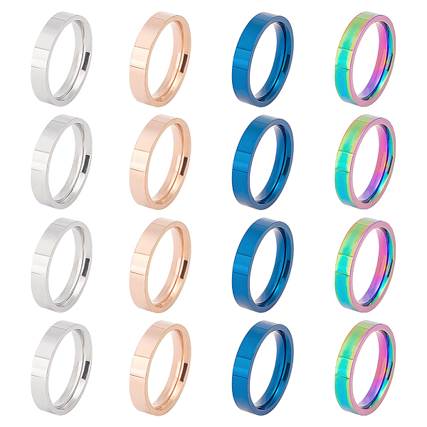 

PandaHall UNICRAFTALE 16pcs 4 Colors Ring Core for Wood Turning Size 7 Stainless Steel Simple Flat Plain Band Finger Ring DIY Wide Laser...