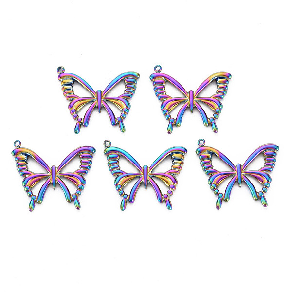 

PandaHall 201 Stainless Steel Pendants, Hollow, Butterfly, Rainbow Color, 22.5x25.5x2mm, Hole: 1.4mm 201 Stainless Steel Butterfly