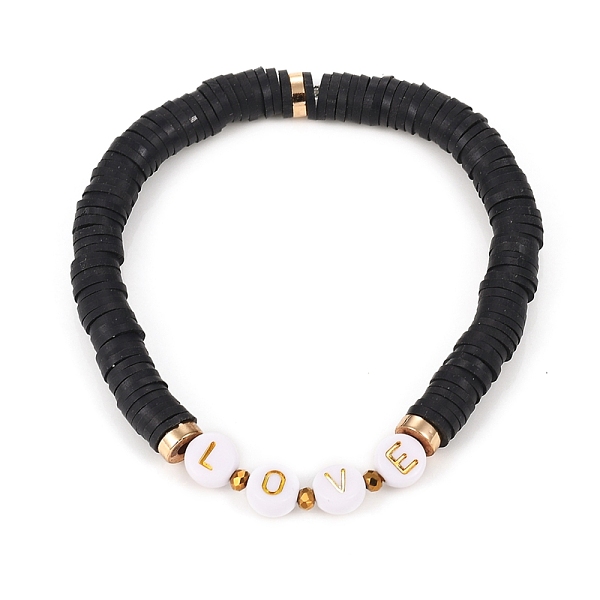 

PandaHall Handmade Polymer Clay Heishi Beads Stretch Bracelets, for Valentine's Day, with Brass Spacer Beads, Glass Beads and Plating..., Black