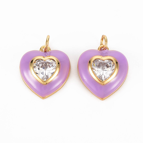 

PandaHall Brass Enamel Pendants, with Clear Cubic Zirconia and Jump Ring, Nickel Free, Real 16K Gold Plated, Heart, Dark Orchid...