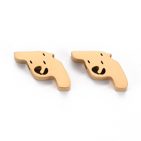 

PandaHall 304 Stainless Steel Beads, Laser Cut, Pistol, Real 18K Gold Plated, 10x14x3mm, Hole: 1.5mm 304 Stainless Steel Others