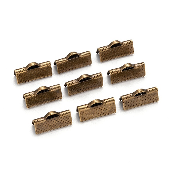 

PandaHall Iron Ribbon Crimp Ends, Nickel Free, Antique Bronze Color, about 8mm long, 16mm wide, hole: 1mm Iron