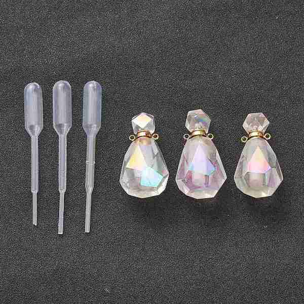 

PandaHall Angel Aura Quartz, Faceted, Electroplated Natural Quartz Crystal Perfume Bottle Pendants, with Golden Tone Stainless Steel...