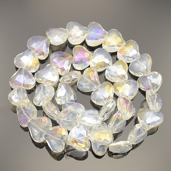 

PandaHall Faceted Heart Electroplate AB Color Plated Glass Beads Strands, Ghost White, 16.5x19.5x9mm, Hole: 1mm, about 40pcs/strand, 24.4...