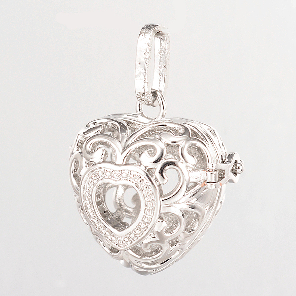 

PandaHall Eco-Friendly Rack Plating Brass Hollow Heart Cage Pendants, For Chime Ball Pendant Necklaces Making, Cadmium Free & Nickel Free &...