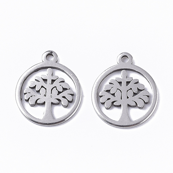 

PandaHall 201 Stainless Steel Charms, Flat Round with Tree of Life, Stainless Steel Color, 12x10x1mm, Hole: 1mm 201 Stainless Steel Flat...